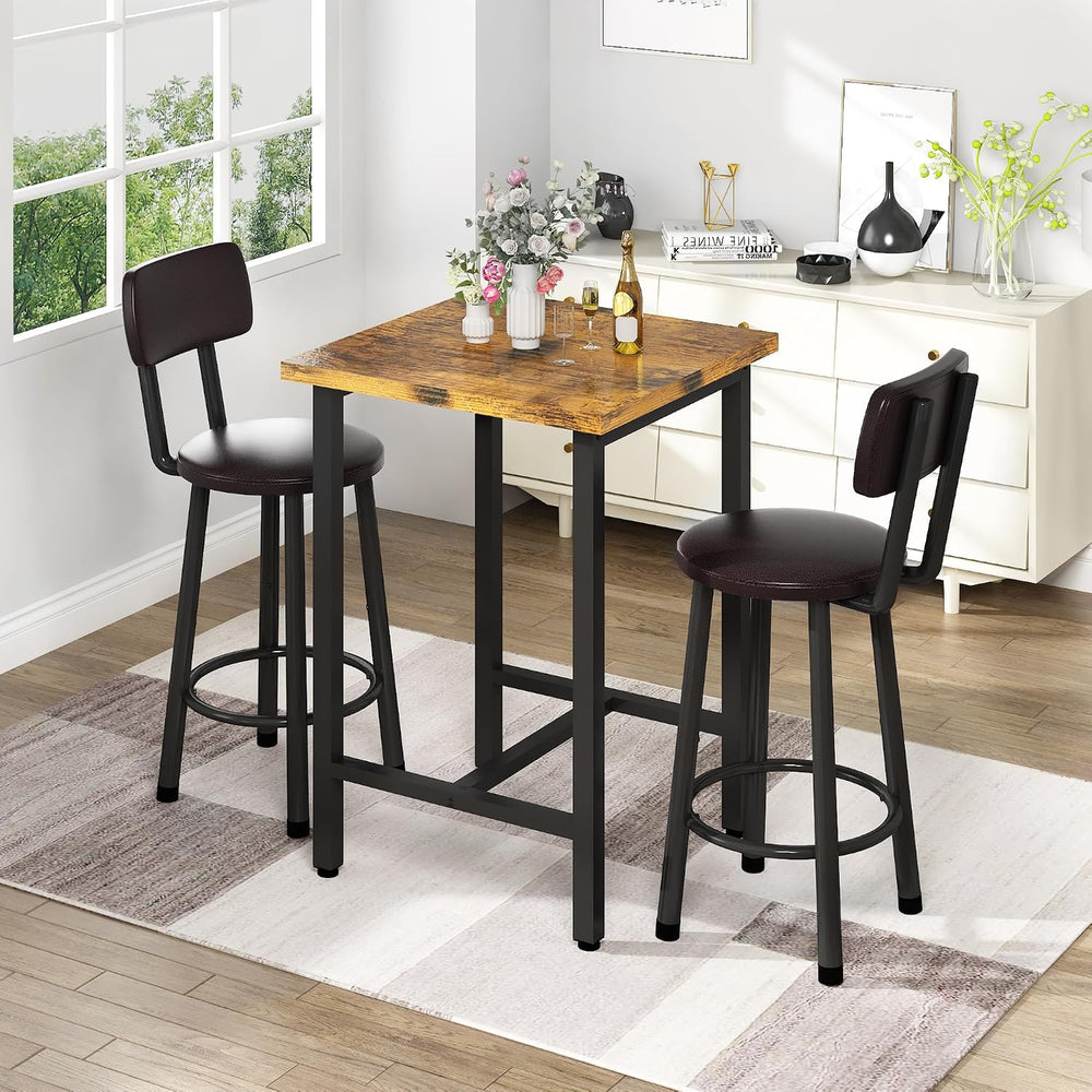 3 Piece Bar Table and Chairs Set for 2, Counter Height Square Pub Dining Set,...
