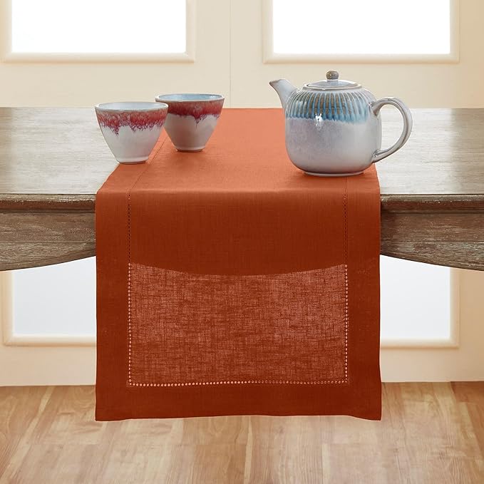 Solino Home Linen Cinnamon Table Runner 132 Inches Long - 100% Pure Linen Ext...