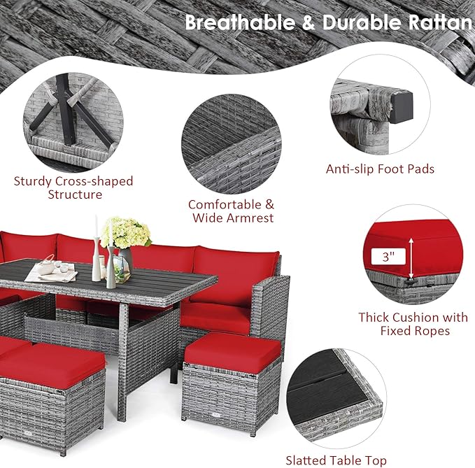Tangkula 7 Pieces Patio Furniture Set, Outdoor Sectional Rattan Sofa Set with...