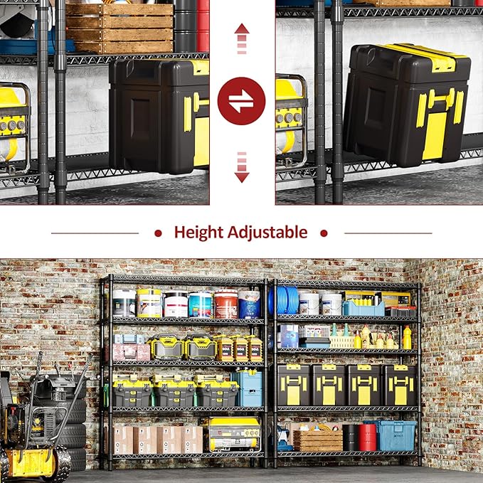 IZEUK 5-Tier Adjustable Heavy Duty Metal Storage Shelving Unit, Wide Utility ...