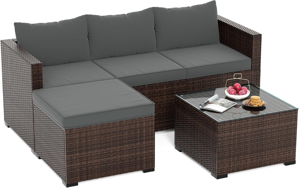 UDPATIO Patio Furniture Set 5-Piece Outdoor Sectional Sofa, Grey