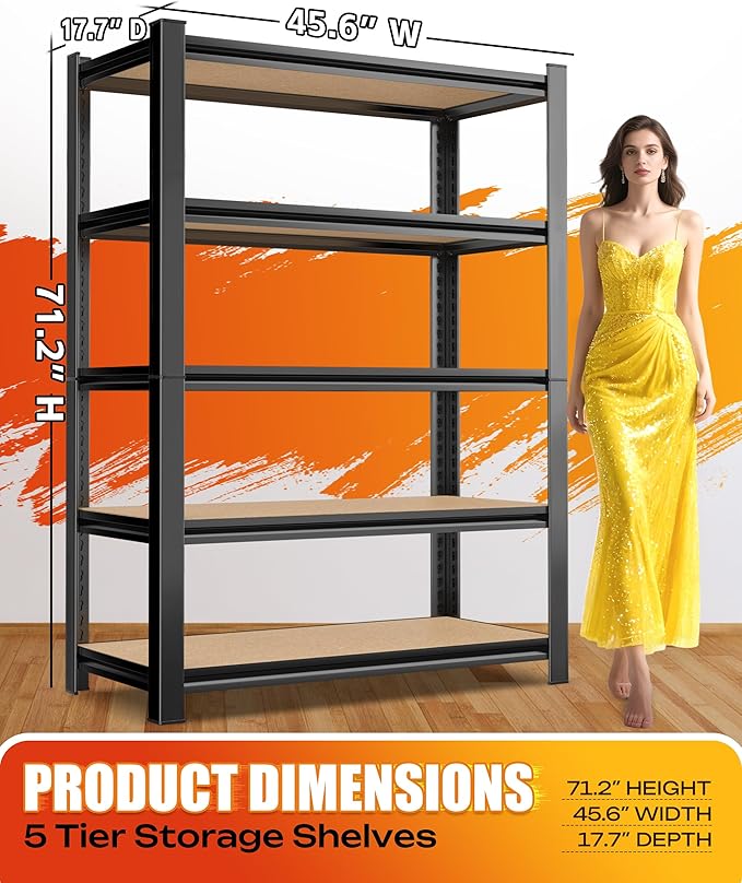 AOAORRG Set of 5 Garage Shelving Heavy Duty Storage Shelves, Metal Adjustable...