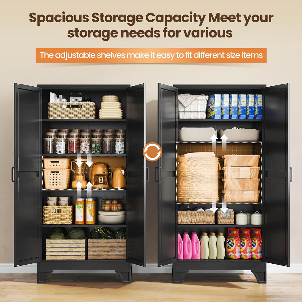 75" Black Metal Pantry Storage Cabinet,Garage Tool Storage Cabinets