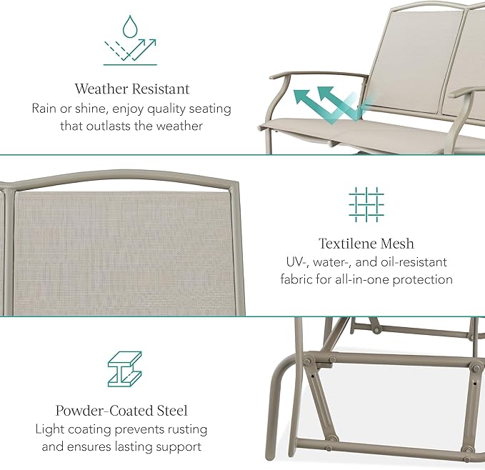 Best Choice Products 2-Person Outdoor Patio Swing Glider Steel Bench Loveseat...