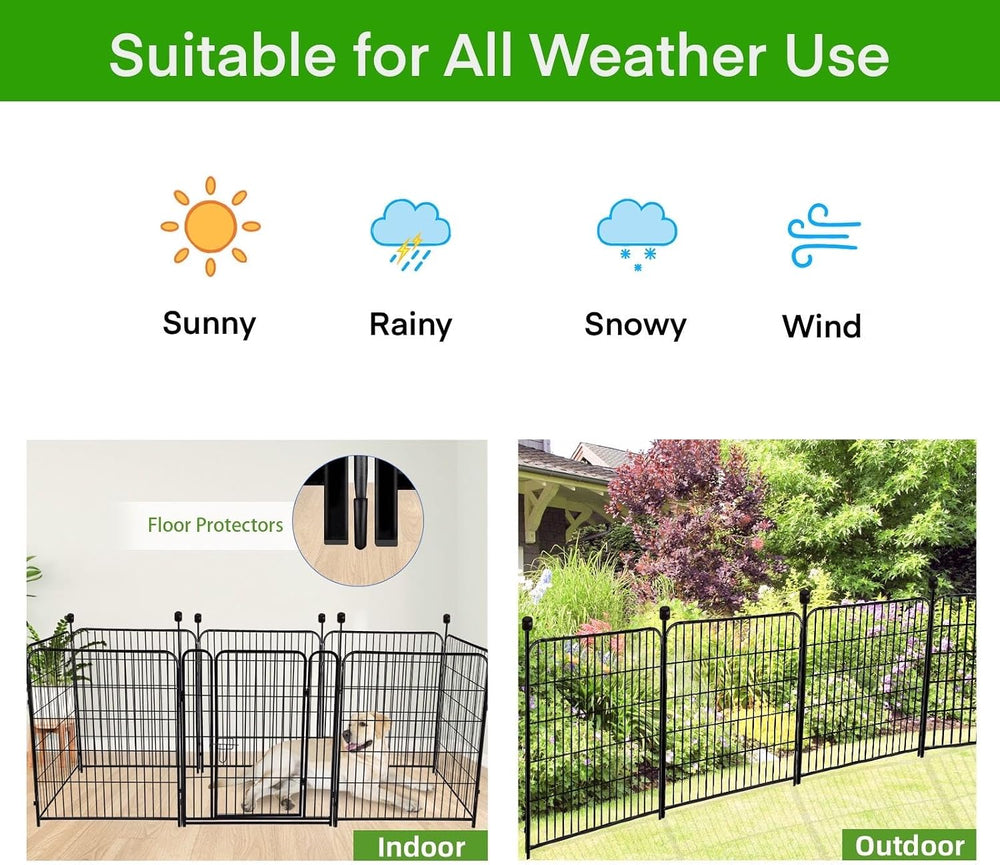 ADAVIN 48in Tall Garden Fence No Gate, 8 Panels Dog Fence Outdoor 17.7 Ft
