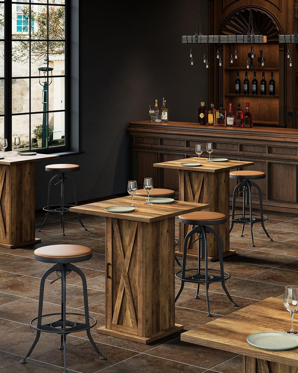 LITTLE TREE Bar Table with Storage Cabinet, 39.4" H Square High Top Pub ...