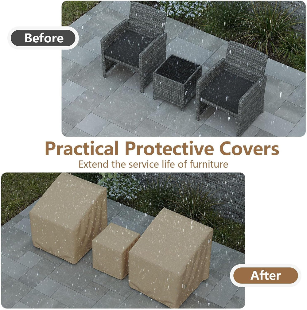 Tangkula Patio Furniture Covers 3 Piece Set for 2 Chairs & Side Table