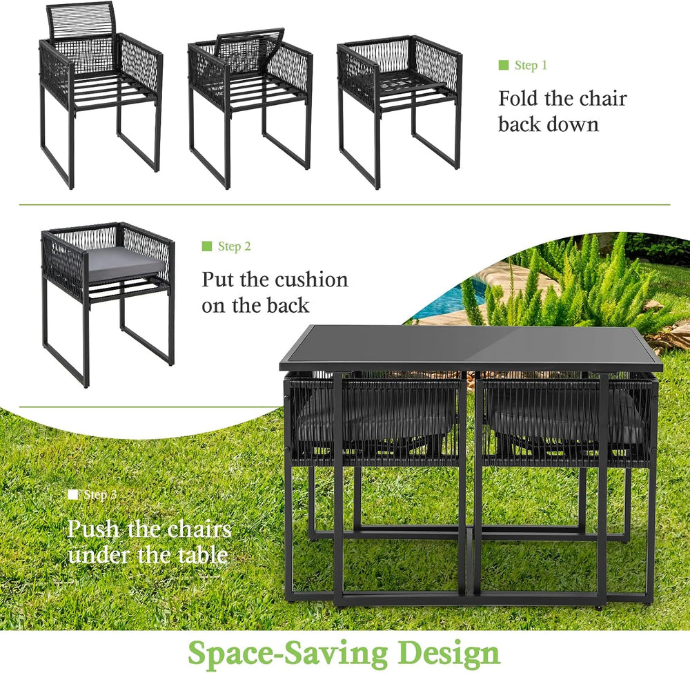 Tangkula 3 Pieces Outdoor Dining Set, Patio PE Rattan Furniture Set with Fold...