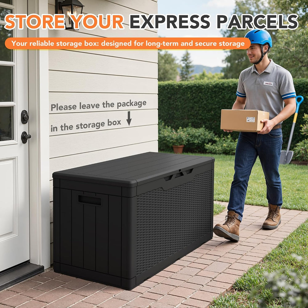 105 Gallon Deck Box Outdoor Indoor Waterproof Storage Box, Black