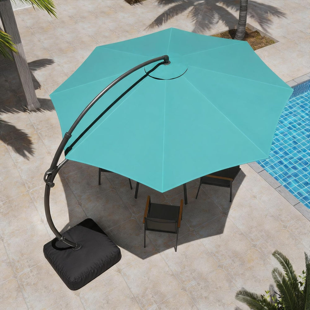 Outdoor Patio Umbrella with Base, 11 FT Deluxe Curvy Cantilever Umbrella Heav...