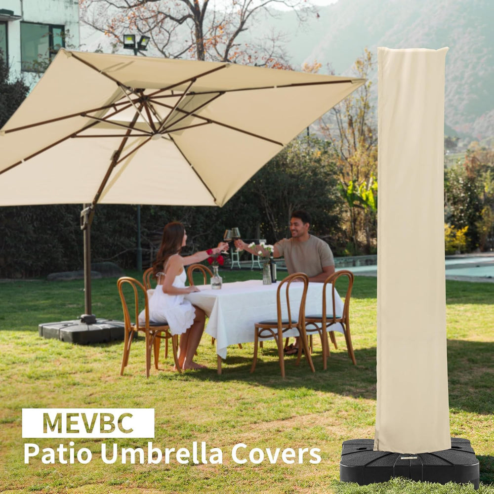 Cantilever Patio Umbrella Cover with Zipper and Pole, Beige