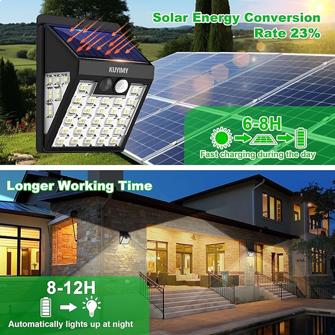 Solar Lights Outdoor, 72 LED Motion Sensor Wall Light, IP65 Waterproof and 3 ...
