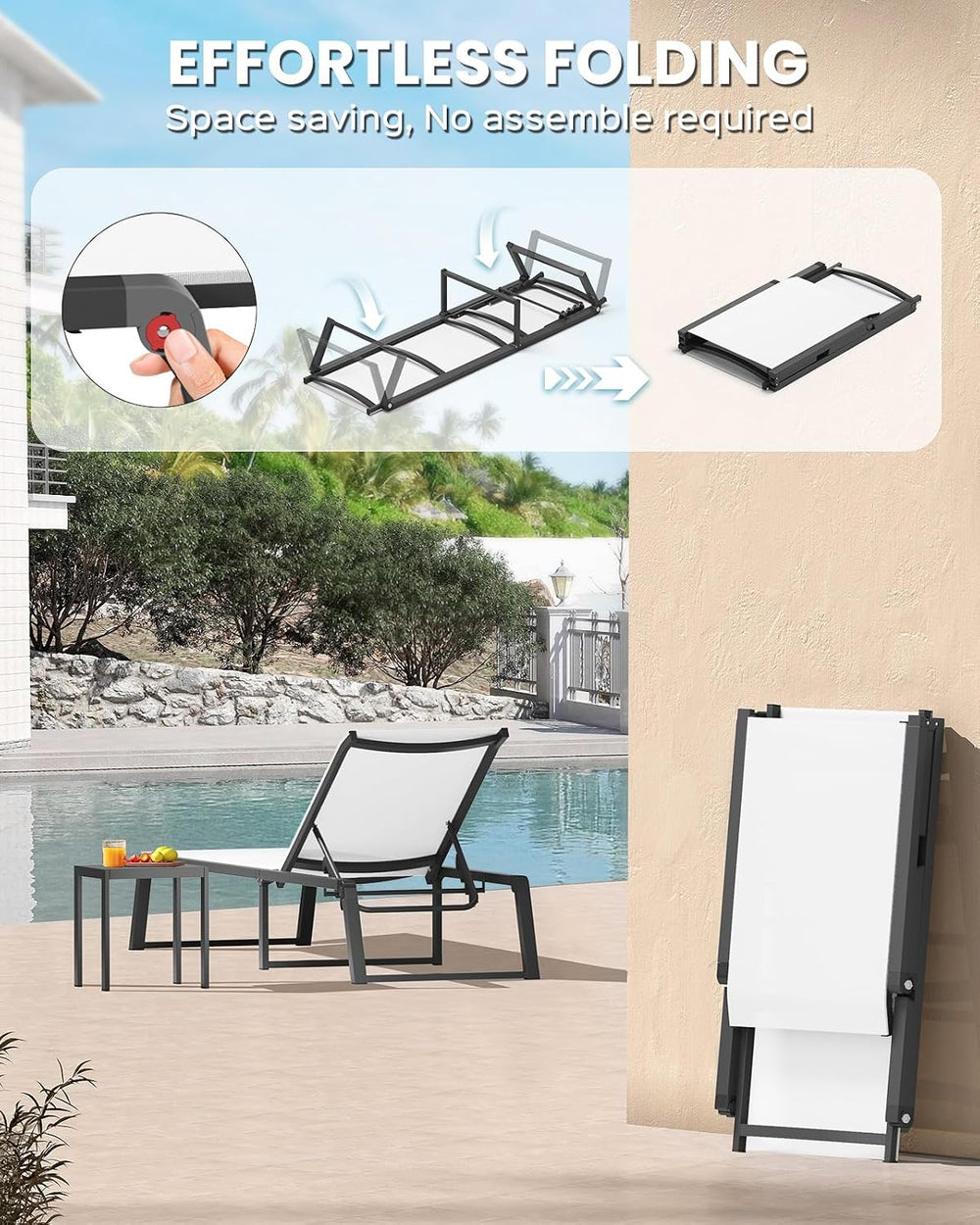 Aluminum Chaise Lounge Chair Outdoor, Foldable& No Assembly Patio Pool Lo...