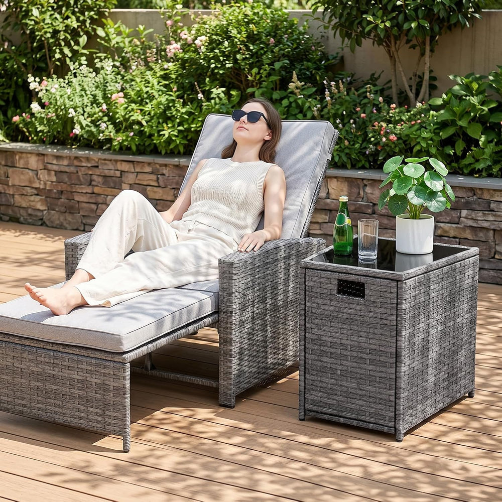 Restland Outdoor Wicker Table - Grey Rattan Coffee Table with Tempered Glass ...