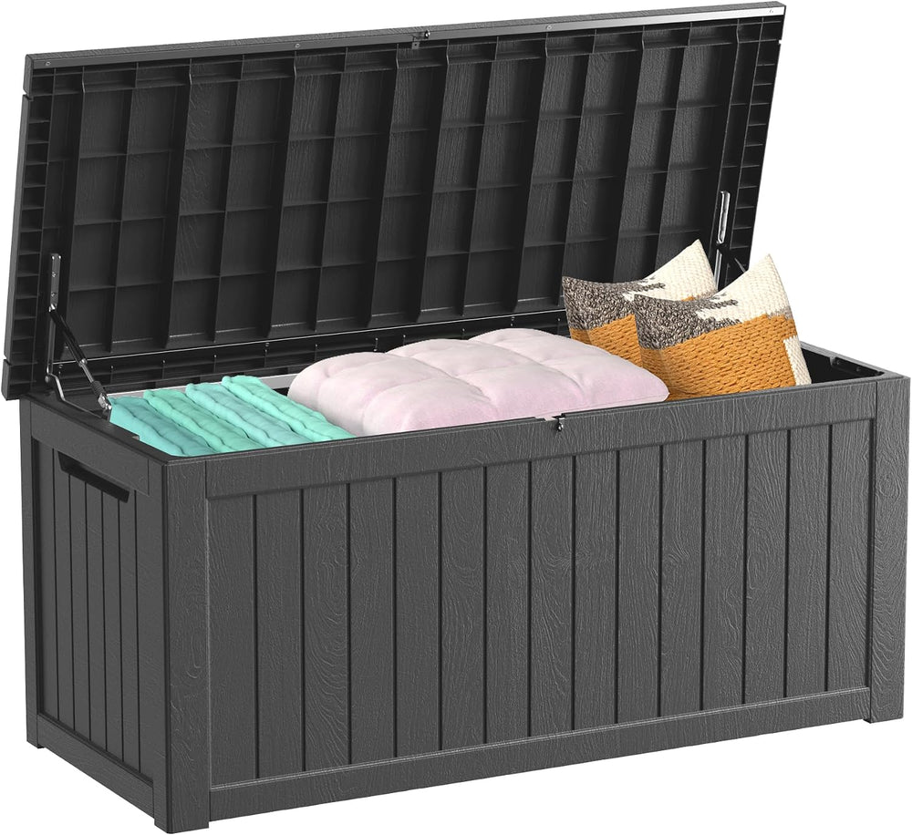 Outdoor Storage Box Waterproof, 200 Gallon Lockable Resin Large Deck Box, Pat...