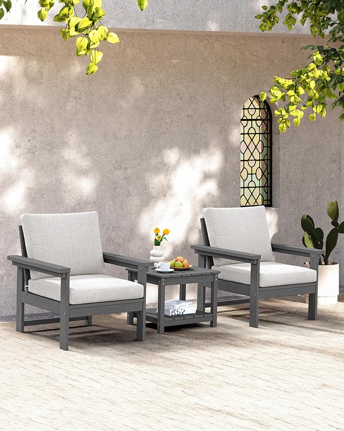 SERWALL HDPE Patio Sofa Set, 3-piece Sectional Outdoor Furniture Set, All Wea...