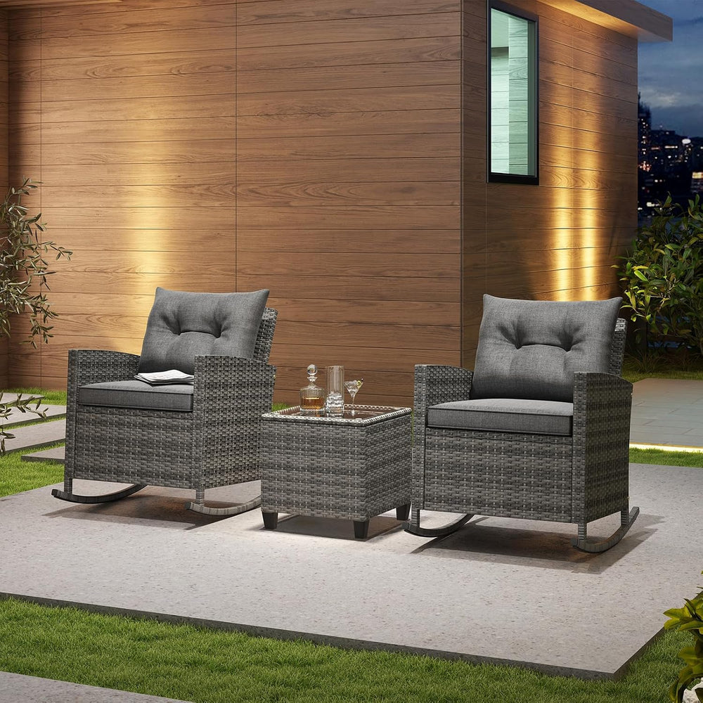 RELAX4LIFE 3-Piece Rocking Bistro Set - Rattan Wicker Rocking Chairs Set of 2...
