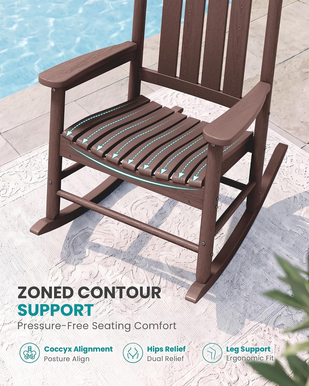 SERWALL Comfortable Outdoor Rocking Chairs Set of 3, Brown