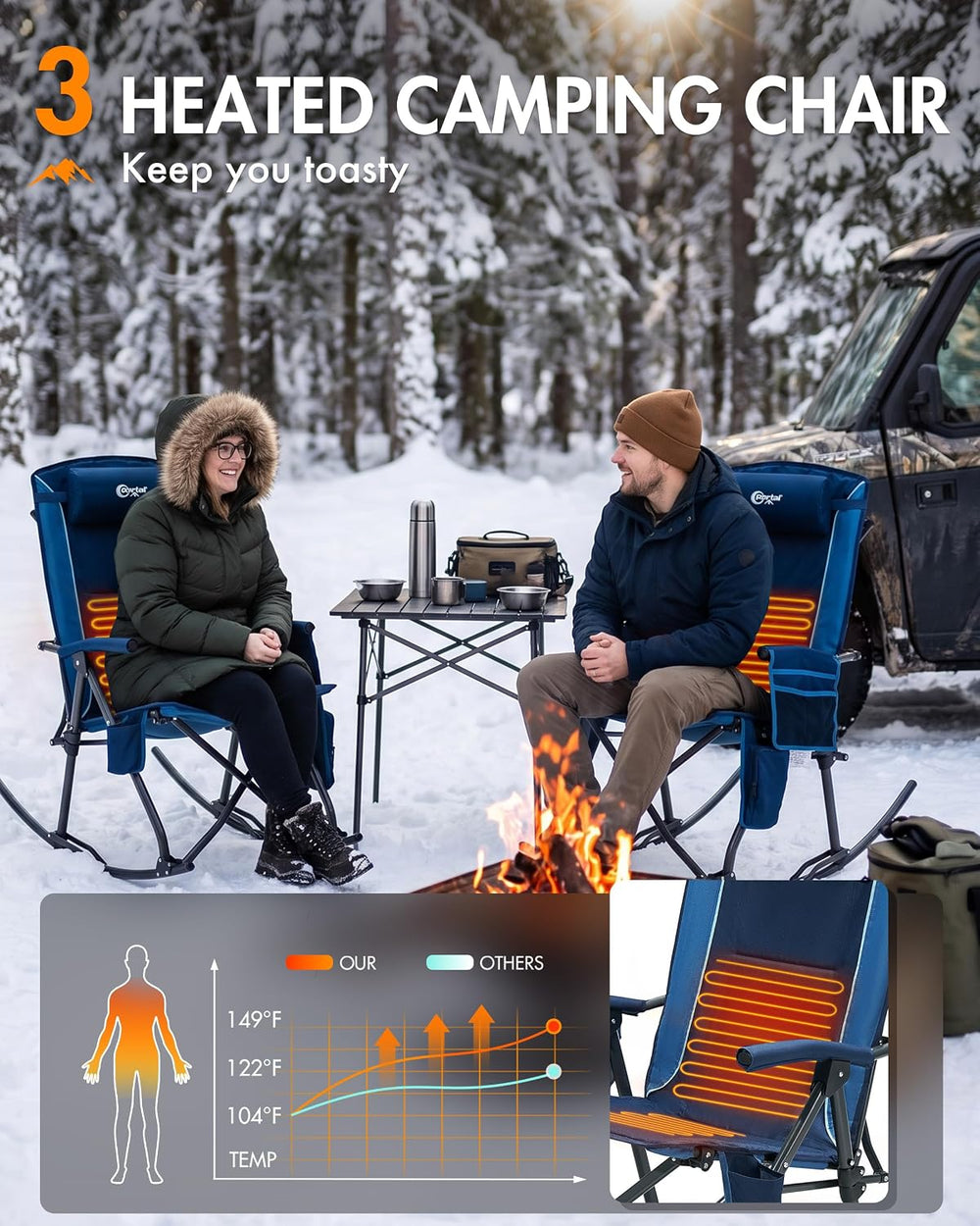 Portal Heated Folding Rocking Camping Chair Oversized Portable Outdoor Rocker...