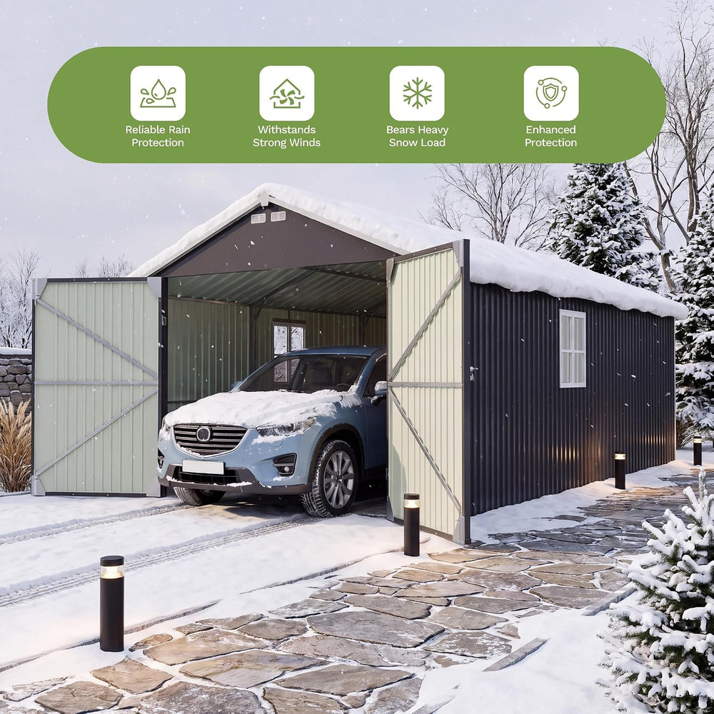Greesum 12x20FT Heavy Duty Metal Garage with Side Door, Black