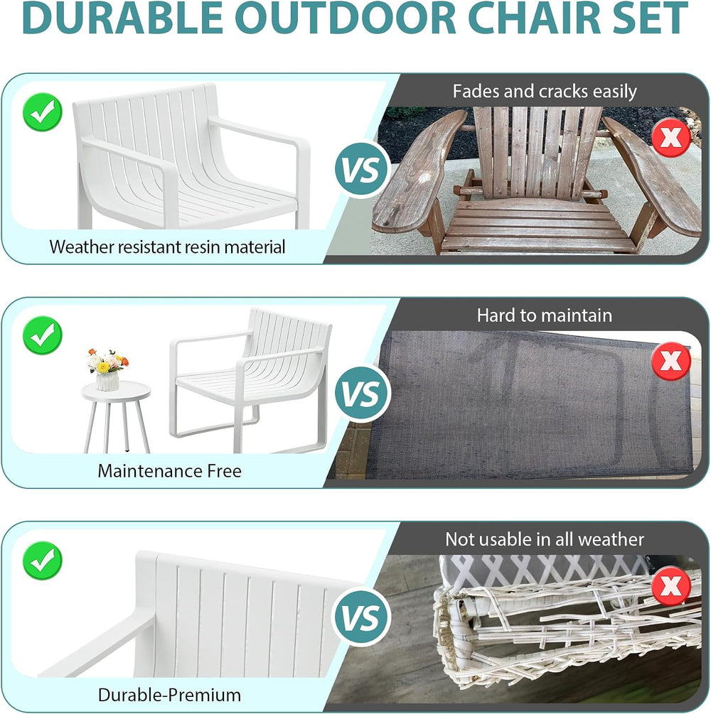 Werph 3 Pieces Outdoor Furniture Patio Table and Chairs Set, White