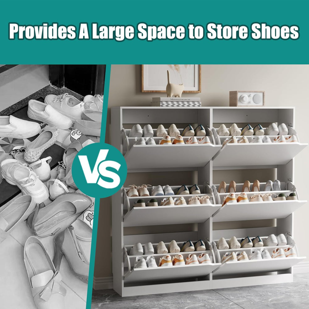 Shoe Storage Cabinet for Entryway with 6 Flip Drawers, Sturdy Wood Hidden Sho...