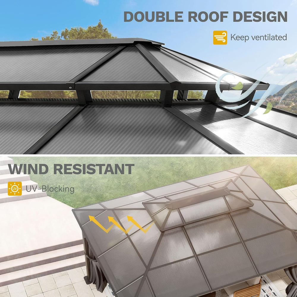 DWVO 10x12ft Gazebo Hardtop Double Roof Polycarbonate Canopy Outdoor with Net...