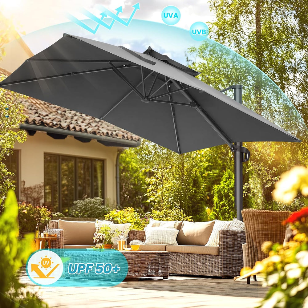 HOTEEL 10x10ft Patio Umbrella Cantilever Umbrella Double Top - Upgrade and In...