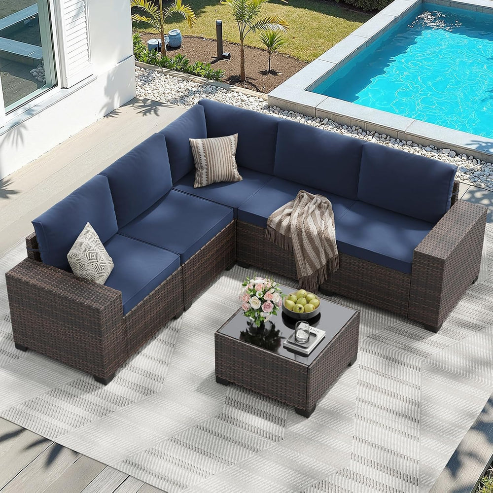 6-Piece Patio Furniture Set All-Weather Outdoor Wicker Sectional Conversation...