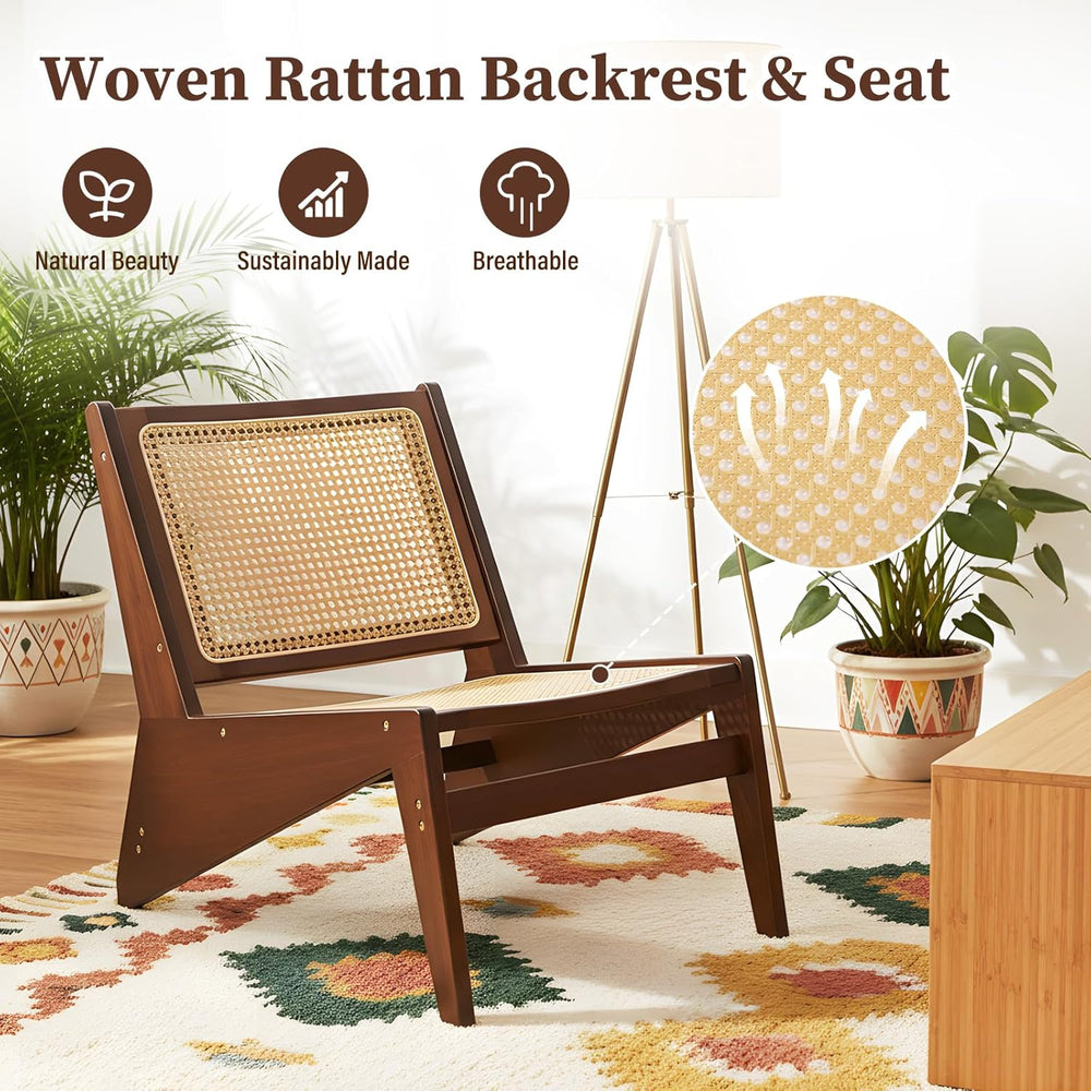 Rattan Accent Chair, Compact Low-Profile Bamboo Chair in Walnut