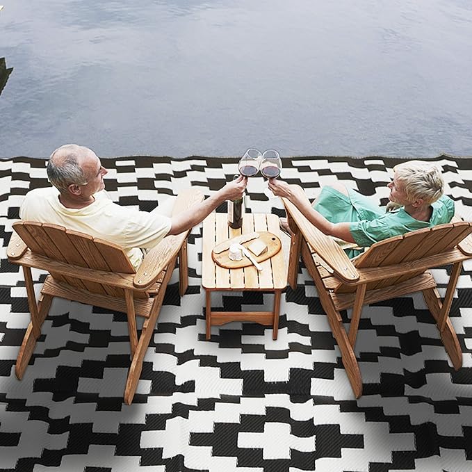 SAND MINE Waterproof Outdoor Rug 9x18 ft, Plastic Straw Rug, Modern Area Rug,...