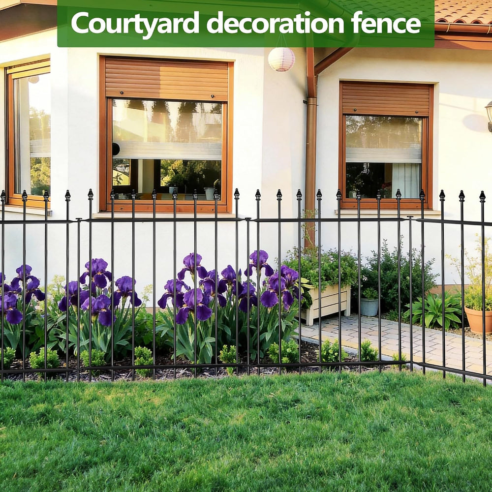 Decorative Metal Garden Fence,(10 Panels+ 11 Posts), Total Iength24 ft(W) x 3...