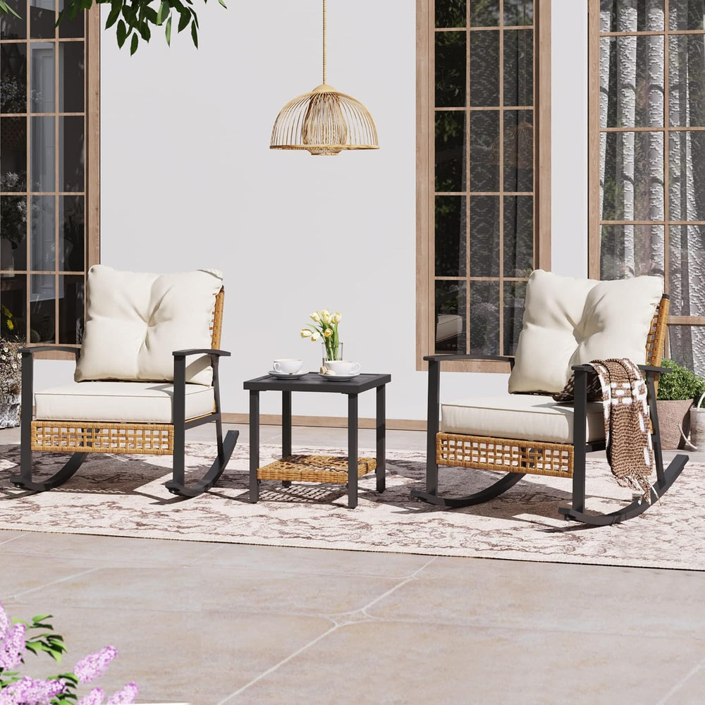 3-Piece Rocking Bistro Set, Outdoor Patio Furniture with Thick Cushions and 2...