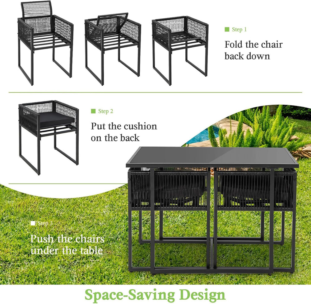 Tangkula 3 Pieces Outdoor Dining Set, PE Rattan Patio Furniture Set with Fold...