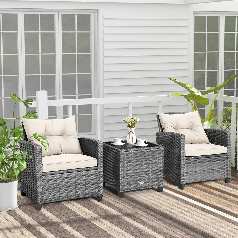 Tangkula 3 Pieces Patio Furniture Set, PE Rattan Wicker 3 Pcs Outdoor Sofa Se...