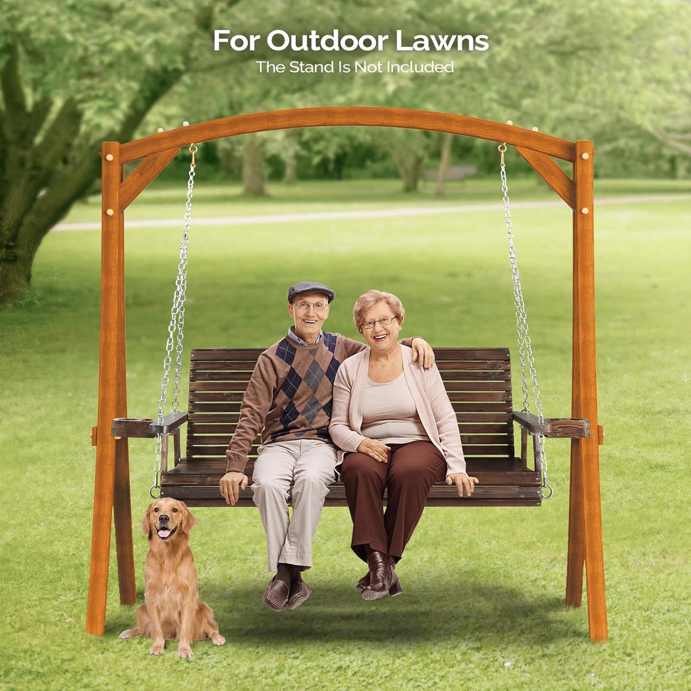 VINGLI XL 5 FT Pro Wooden Porch Swing with Cup Holders, 880 LBS, Rustic