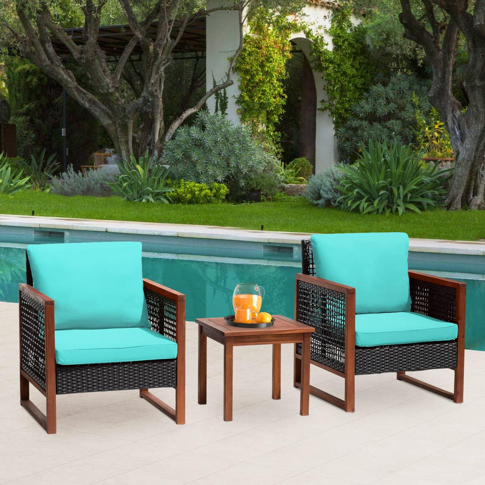 FDW 3-Piece Patio Bistro Set Acacia Wood Outdoor Chat Conversation Table Chai...