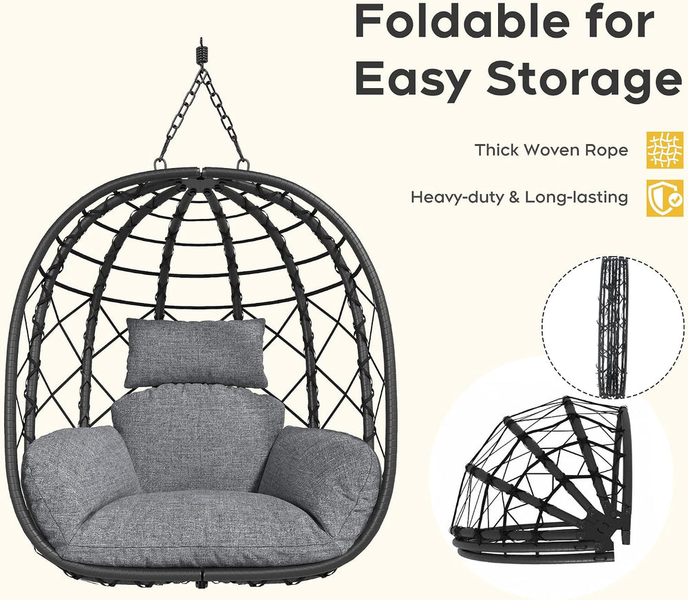 Hanging Egg Chair with Stand Patio Wicker Rattan Swing Chair Hammock Egg Chai...