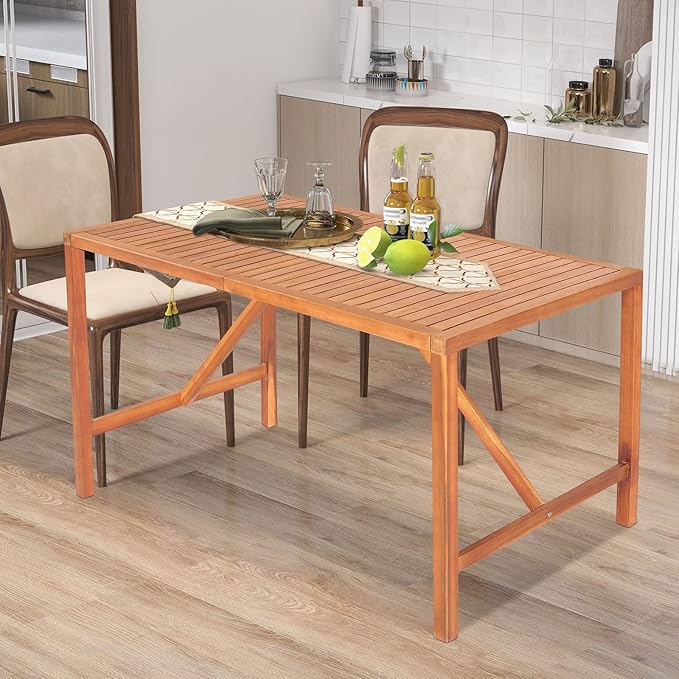 Tangkula 55" Acacia Wood Outdoor Dining Table for 4-6 Person, Rectangula...
