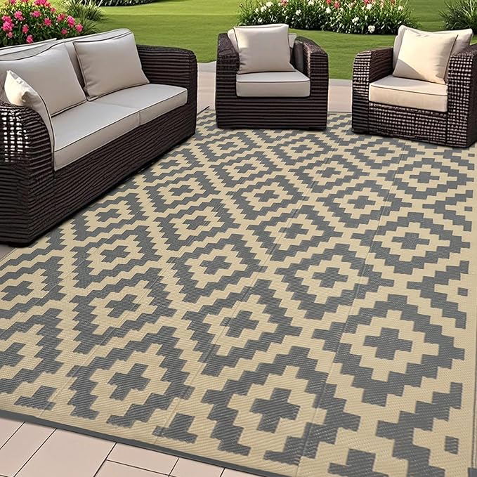 SAND MINE 6 x 9 Ft Reversible Mats, Plastic Straw Rug, Modern Area Rug, Large...
