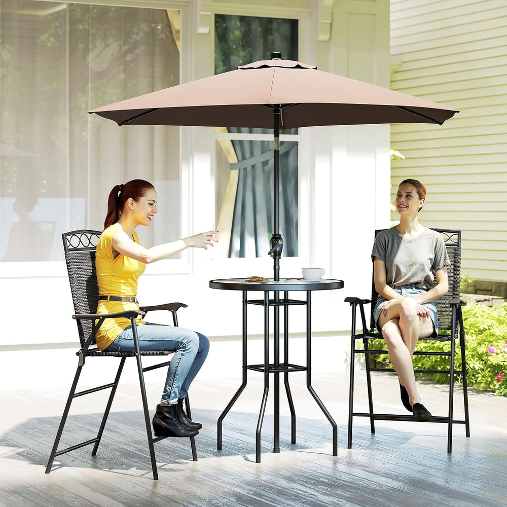 Outsunny 4 Piece Outdoor Patio Dining Furniture Set, 2 Folding Chairs, Adjust...