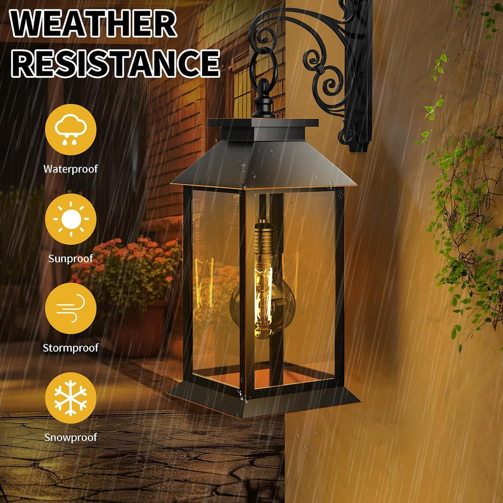 2 Pack Solar Lanterns Outdoor, Hanging Glass Solar Lights Waterproof, Dual Po...