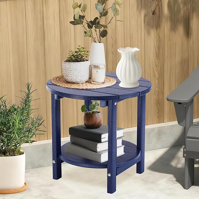 LZRS Round Adirondack Side Table Double End Table, Outdoor Side Tables for Pa...