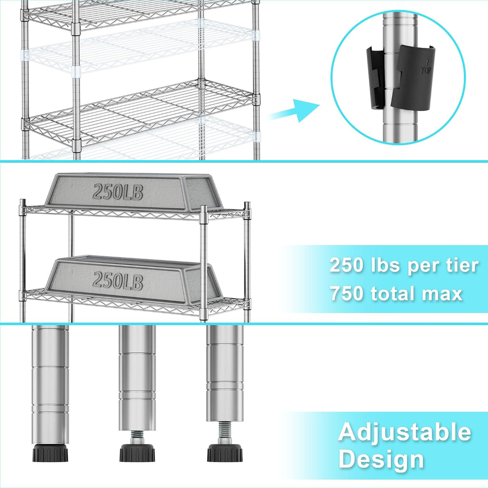 Auslar 3-Tier Heavy Duty Wire Shelving, Adjustable Storage Rack, Chrome