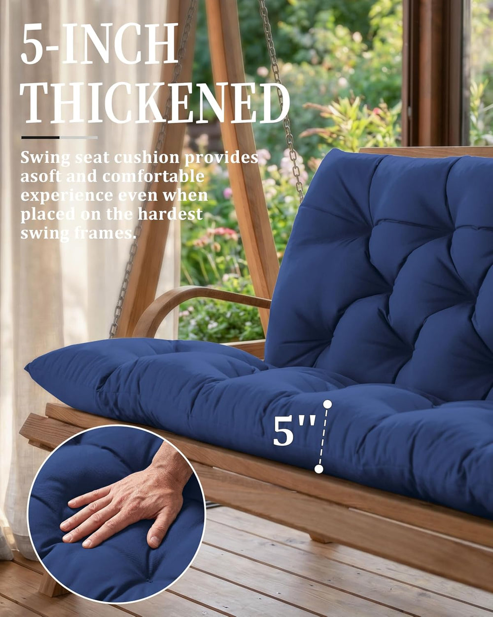 Porch Swing Cushion with Backrest 2-3 Seater Outdoor Bench Cushions Waterproo...