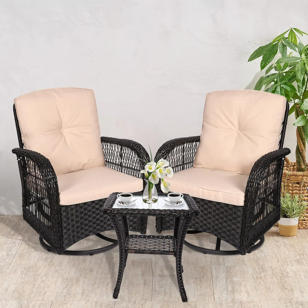 3-Piece Outdoor Conversation Bistro Set, Patio Swivel Glider Rocking Chairs R...