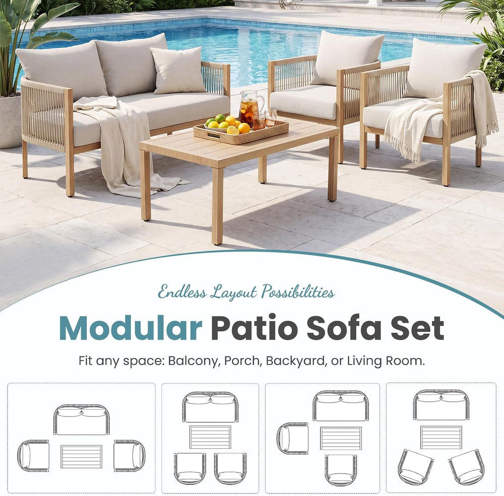 Patio Sofa Furniture Outdoor Loveseat Balcony Couch Apricot Beige