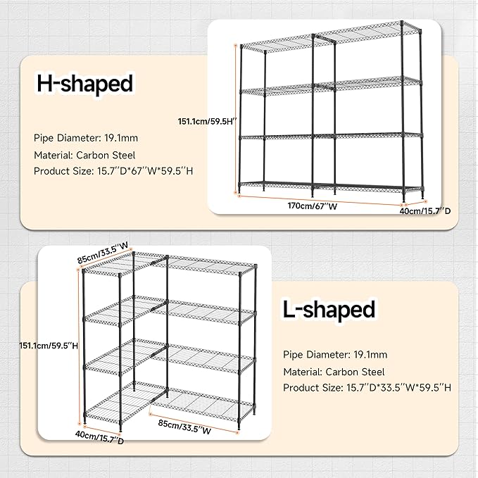 4 Tiers Storage Shelves Load 1200LBS, Metal Shelving Wire Metal Shelving Unit...