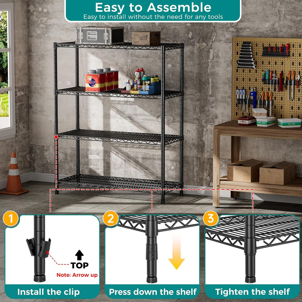 4 Shelves Adjustable Shelf Heavy Duty Wire Storage Shelving Metal