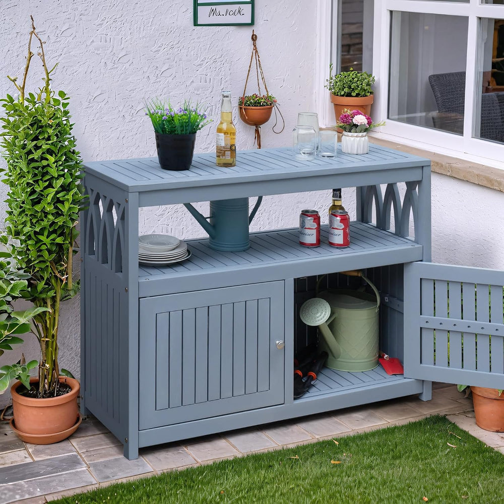 Flamaker Acacia Wood Outdoor Storage Cabinet,Waterproof Potting Table,Gray